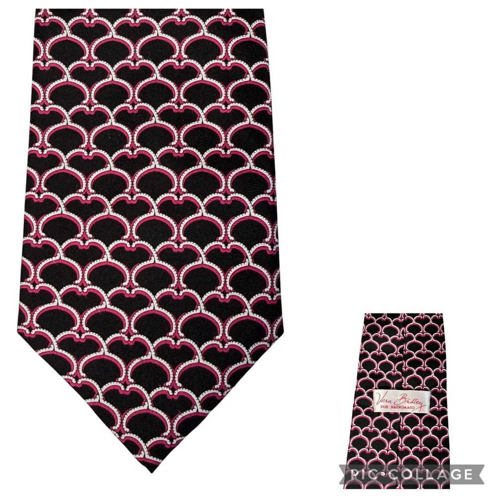 Vera Bradley Baekgaard Scarlet Lattice Silk Tie Black Pink White Geometric 60"